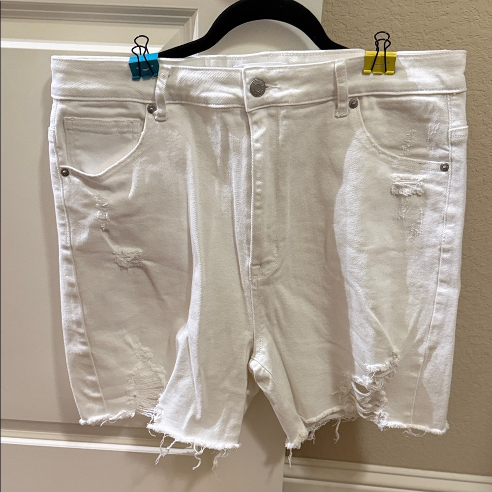 Risen Distressed White Jean Shorts- Inseam 6”